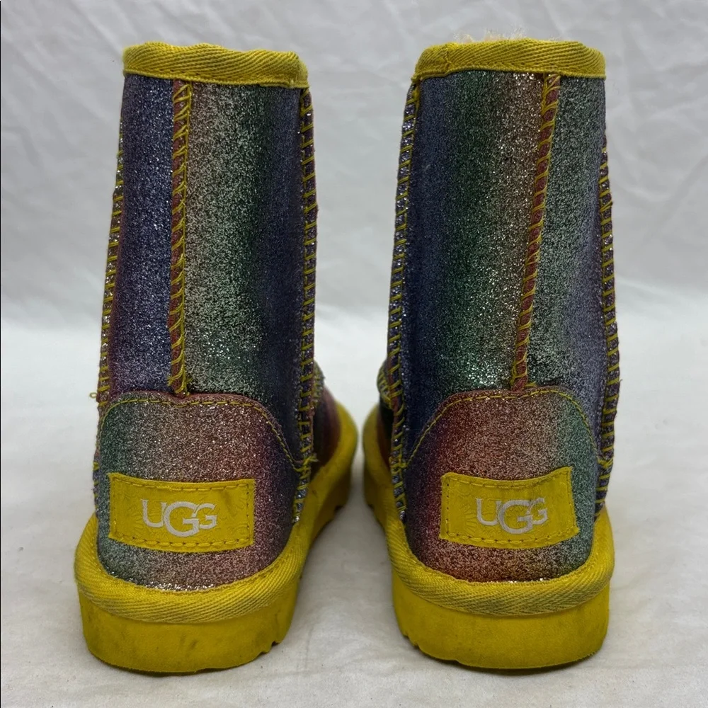 Ugg Sparkle Rainbow Kids Winter Boots with Yellow Trim for baby SZ 6